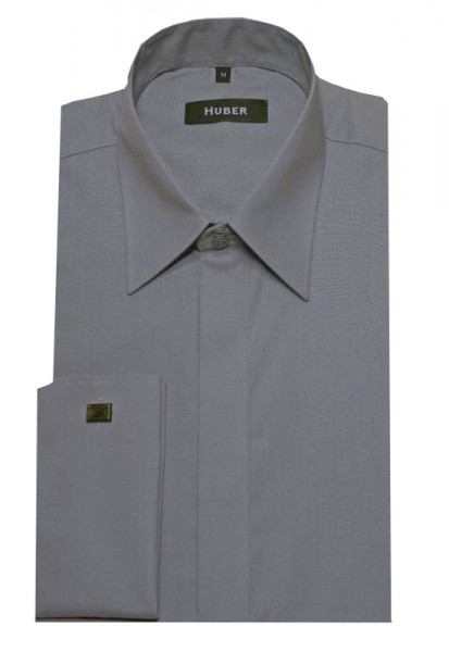 HUBER Umschlag-Manschetten Hemd grau HU-0014 Regular