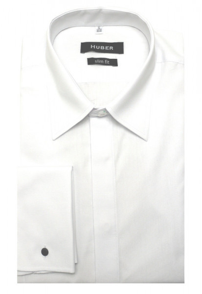 HUBER Umschlag-Manschetten Hemd weiß HU-0361 Slim Fit