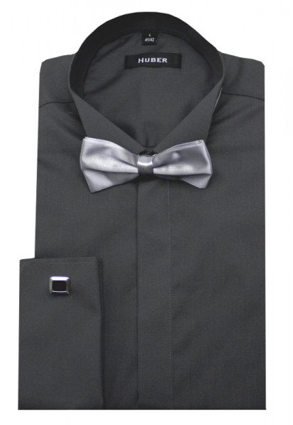 HUBER Smoking Hemd anthrazit inkl. Fliege HU-1025 Regular Fit