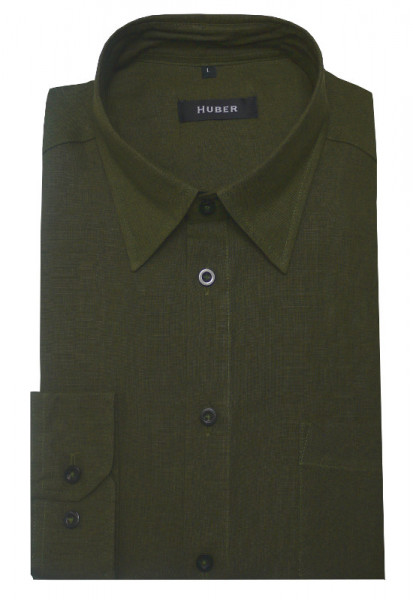 HUBER Leinen Hemd oliv grün HU-90057 Regular