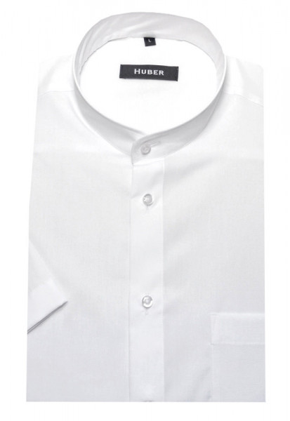 HUBER Stehkragen Hemd weiß Kurzarm bügelleicht HU-0125 Regular Fit