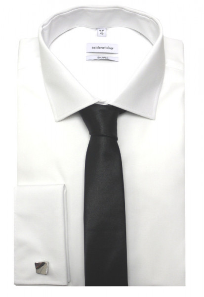 Seidensticker Umschlag-Manschetten Hemd weiß inkl. Krawatte +Mansch.knöpfe SR-2020 Shaped/Tailored