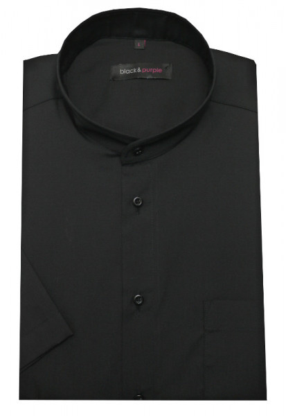 Stehkragen Hemd schwarz Kurzarm bügelleicht BP-0069 Regular Fit