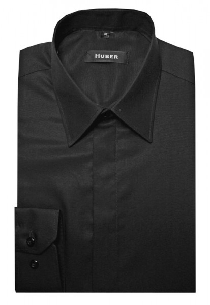 HUBER Elegantes Hemd schwarz verdeckte Leiste Regular Fit HU-0082