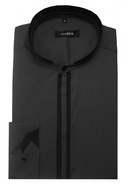 HUBER Stehkragen Hemd grau-schwarz HU-0086 Regular