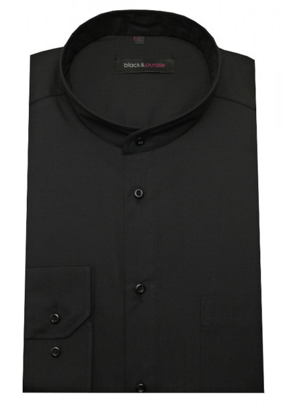 Stehkragen Hemd schwarz bügelleicht BP-0023 Regular Fit