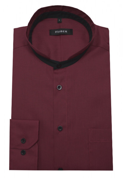HUBER Stehkragen Hemd rot Kontrast schwarz HU-0455 Regular