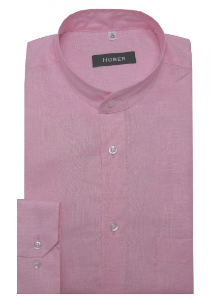 HUBER Stehkragen Hemd rosa 100% Leinen Nachhaltige Naturfaser HU-0462 Regular