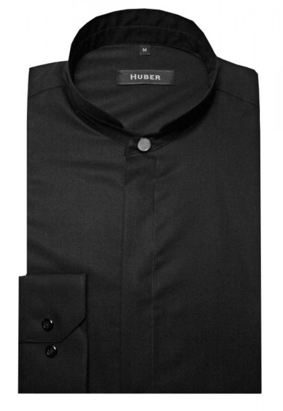 HUBER Hemd hoher Stehkragen schwarz HU-0075 Regular