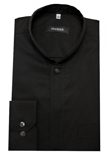 HUBER Stehkragen Hemd schwarz mit Asia Kragen HU-0072 Regular Fit