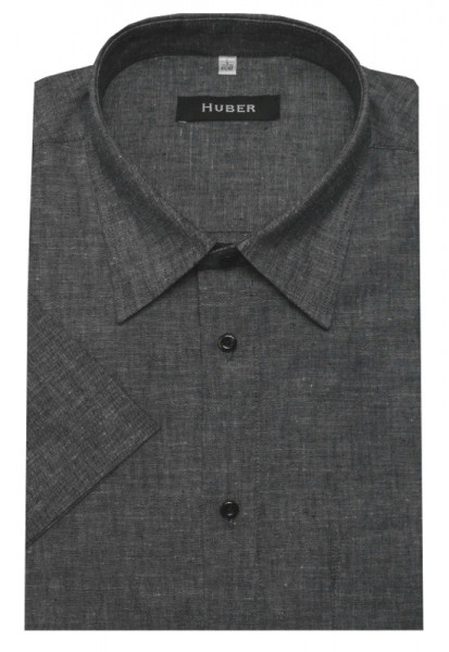 HUBER Leinen Kurzarm Hemd grau HU-90141 Regular