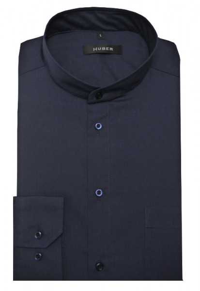 HUBER Stehkragen Hemd dunkelblau marine Regular Fit HU-0654