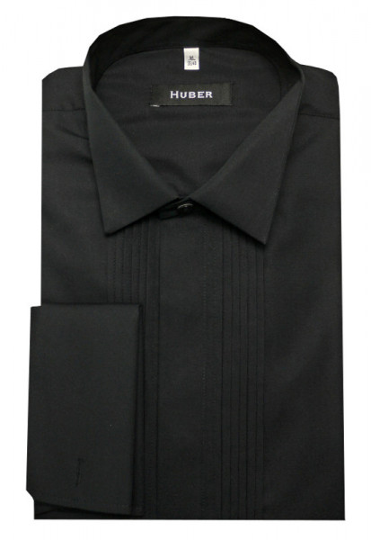 HUBER Smoking Hemd schwarz mit Plissee HU-0172 Regular