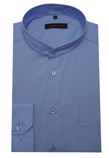 HUBER Stehkragen Hemd blau Regular Fit Label Black & Purple HU-0655