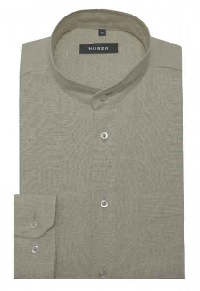 HUBER Stehkragen Hemd beige natur 100% Leinen nachhaltig Regular HU-0045