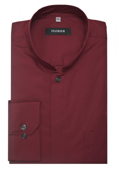 HUBER Stehkragen Hemd weinrot mit Asia Kragen HU-0070 Regular Fit
