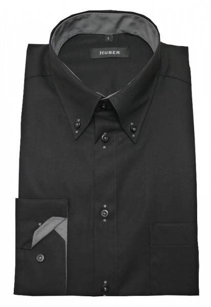 HUBER Designer Hemd schwarz-grau Button-Down Regular HU-0440