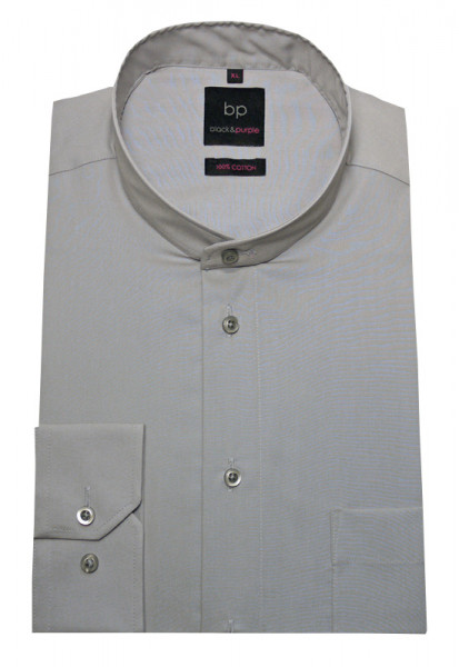 HUBER Stehkragen Hemd grau Regular Fit Label Black & Purple HU-0653
