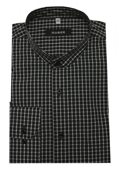 HUBER Stehkragen Hemd schwarz weiß kariert HU-0454 Regular