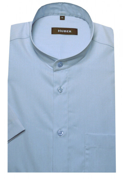 HUBER Stehkragen Kurzarm Hemd blau HU-0127 Regular