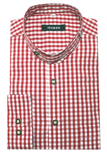 HUBER Trachtenhemd Stehkragen rot Krempelarm HU-0722 Regular