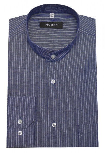 HUBER Stehkragen Hemd blau gestreift HU-0160 Regular