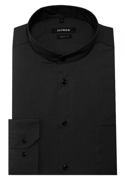 HUBER Stehkragen Hemd schwarz Regular Fit bügelleicht HU-0651