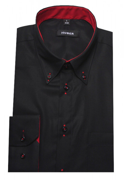 HUBER Designer Hemd schwarz-rot Regular Fit HU-0098