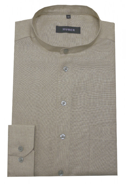 HUBER Leinen Schlupf-Hemd Stehkragen beige HU-0503 Regular