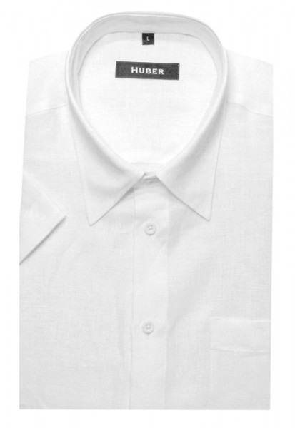 HUBER Kurzarm Hemd weiß 100% Leinen HU-0101 Regular