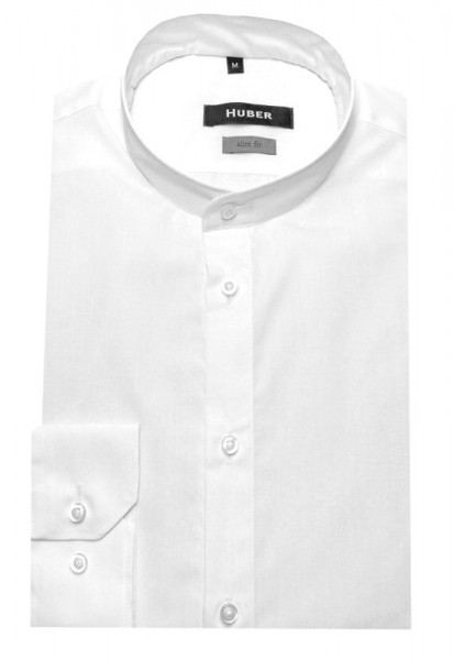 HUBER Stehkragen Hemd weiß Slim Fit bügelleicht HU-0381