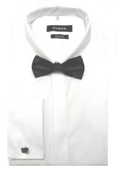 HUBER Umschlagmanschetten Hemd weiß inkl. Fliege HU-1361 Slim Fit