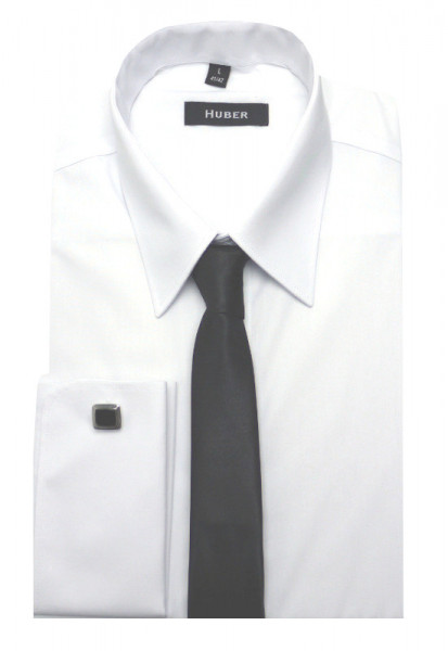 HUBER Umschlag-Manschetten Hemd weiß inkl.Krawatte HU-5011 Regular