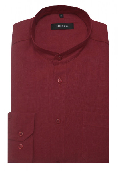HUBER Stehkragen Hemd rot weinrot 100% Leinen nachhaltig HU-0049 Regular