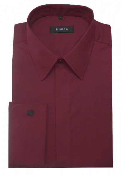 HUBER Umschlag-Manschetten Hemd rot weinrot HU-0019 Regular
